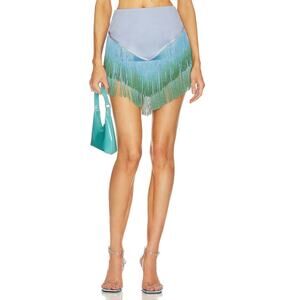 Fleur du mal Fringe Mini Skirt Statement Boho Festival Party Pastel Sky Size 6